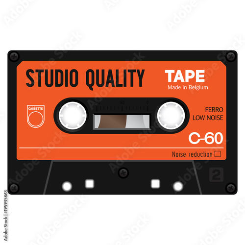 Plastic audio cassette tape. Realistic illustration Isolated on white.
