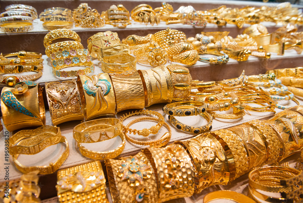 Display with jewellery in gold souk in Dubai