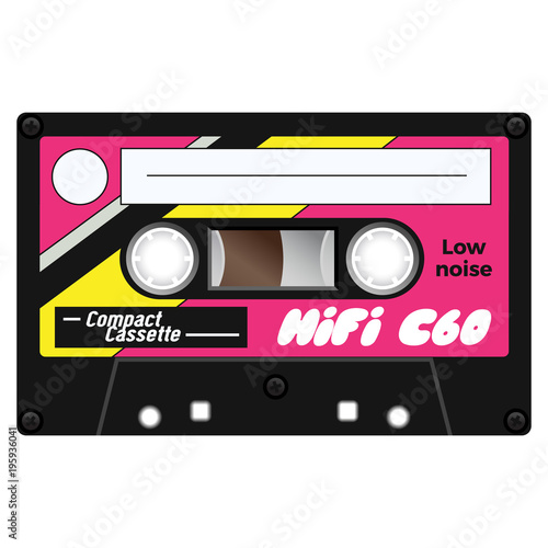 Vintage cassette illustration  simple flat design on white background.