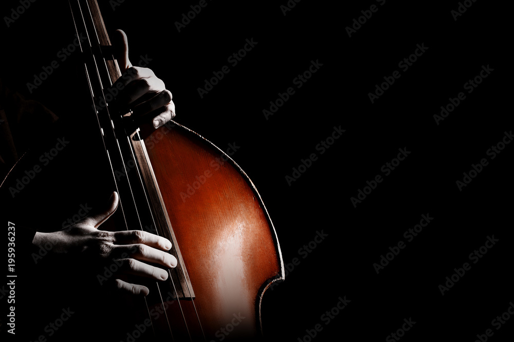 Obraz premium Double bass. Hands playing contrabass player