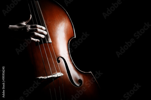 Double bass. Hands playing contrabass player musical instrument