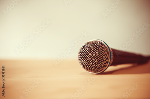 Fotografie, Obraz Close up a Microphone on the table, concept of speaker or teacher preparation to