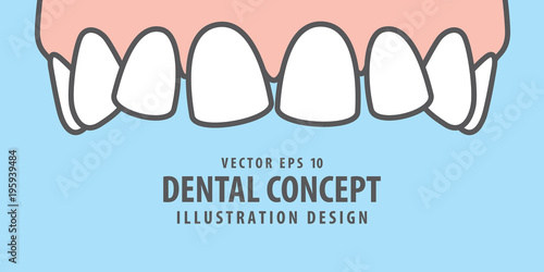 Banner Upper askew teeth illustration vector on blue background. Dental concept.