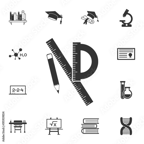 Compasses for drawing, ruler and pencil drawing tool icon. Detailed set of education element icons. Premium quality graphic design. One of the collection icons for websites, web