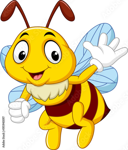 Cartoon bee waving hand