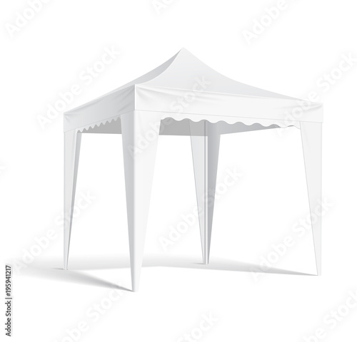 Vector pop up white realistic tent for outdoor event. Illustration isolated on white background vector