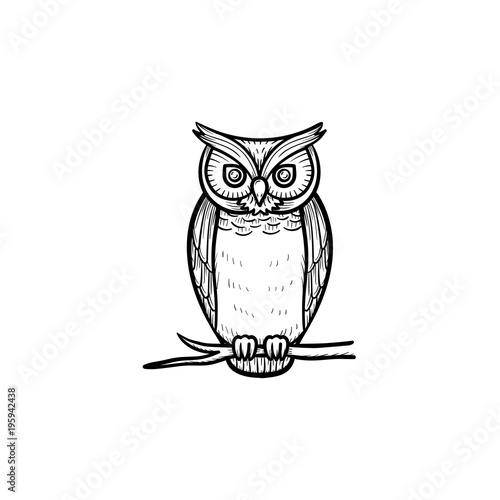 Wisdom owl hand drawn outline doodle icon. Owl bird symbolizing wisdom vector sketch illustration for print, web, mobile and infographics isolated on white background.