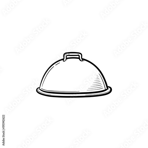 Cloche with platter for serve hand drawn outline doodle icon. Covered dish vector sketch illustration for print, web, mobile and infographics isolated on white background.