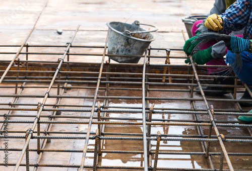Bild auf Leinwand Construction rebar steel work reinforcement in conncrete structure of building
