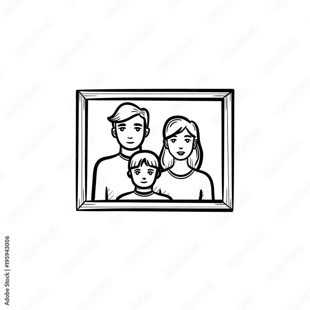 Family photo frame hand drawn outline doodle icon