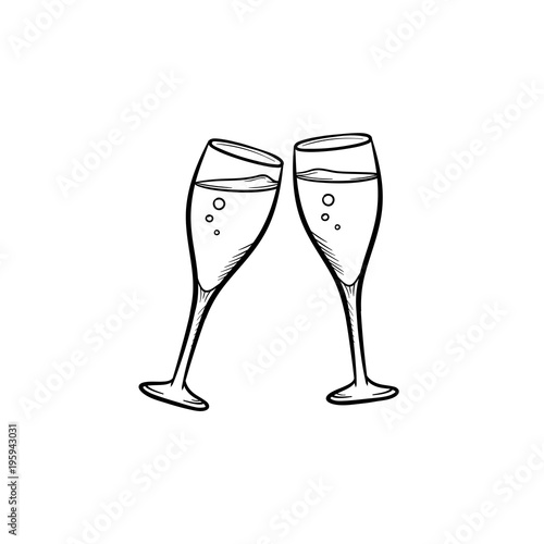 Champagne glasses hand drawn outline doodle icon. Two clinking wineglasses vector sketch illustration for print, web, mobile and infographics isolated on white background.