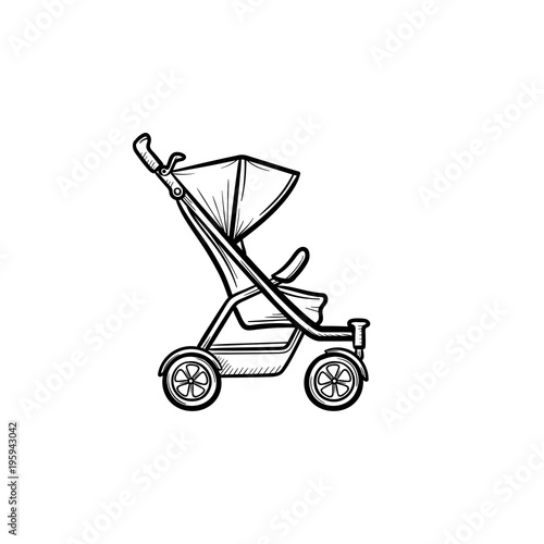 Baby pushchair hand drawn outline doodle icon. Pram for baby vector sketch illustration for print, web, mobile and infographics isolated on white background.