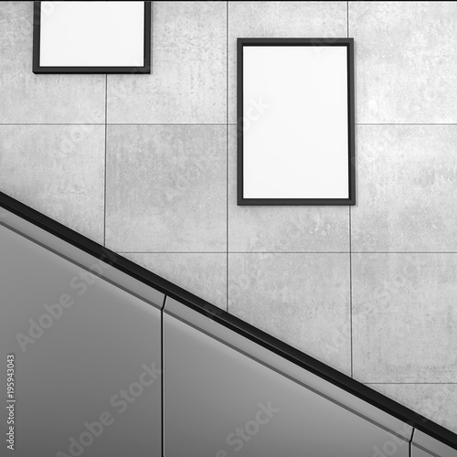 Photography blank billboard located in subway stairs for advertising mockup concept