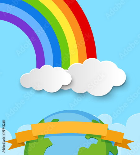 Banner template with earth and rainbow in sky