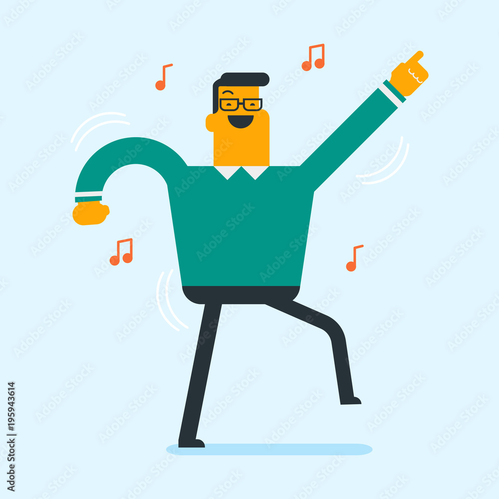 Cheerful caucasian man dancing with passion. Full length of young happy man  dancing. Smiling man during dance workout. Vector cartoon illustration.  Square layout. Stock Vector | Adobe Stock