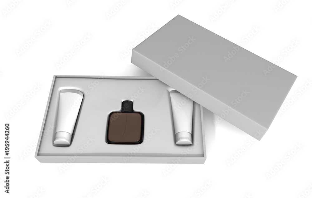 perfume gift set 3d illustration isolated on white background . perfume gift set 3d illustration isolated on white background .
