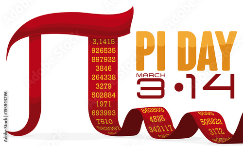 Pi Symbol like a Long Ribbon for Pi Day Celebration, Vector Illustration
