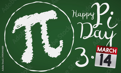 Chalkboard with Pi Symbol and Calendar for Pi Day Celebration, Vector Illustration