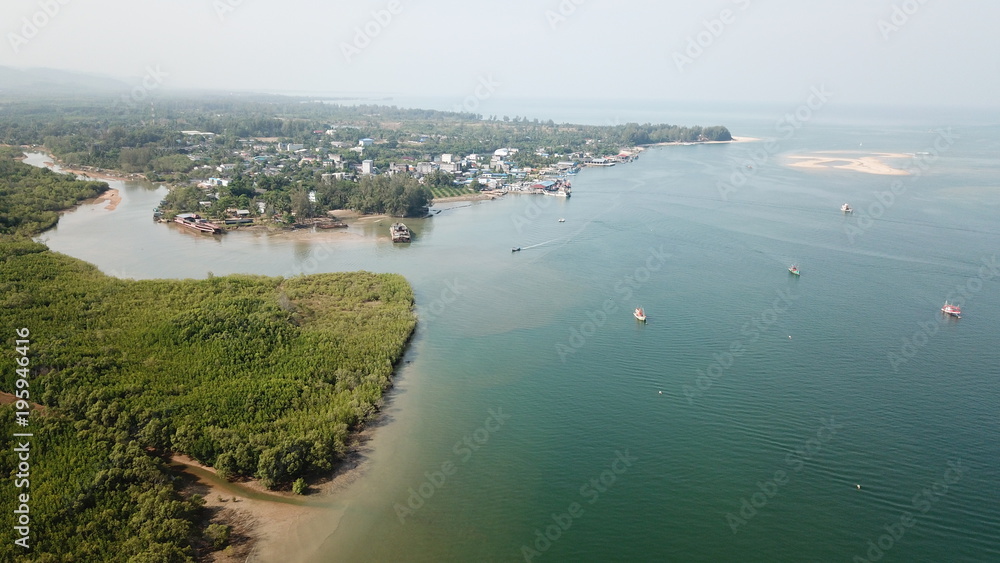 Aerial photo fishing port in Thailand