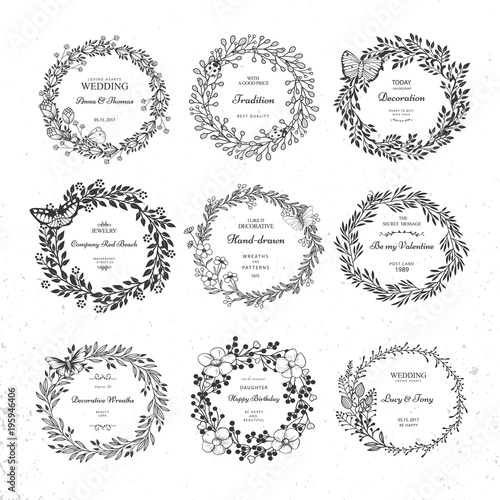 Set of wreath isolated on white background. Vector template with flourishes ornament elements.
