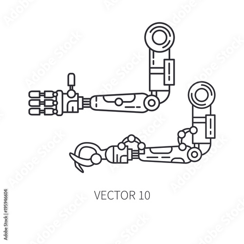 Bionic robot arm prosthesis line icon set. Bionic prosthesis limb. Biotechnology futuristic medicine. Future technology. Medical artificial mechanical robot implant sign and symbol. Transplantation.
