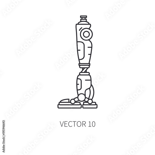 Bionic robot leg prosthesis line icon. Bionic prosthesis limb. Biotechnology futuristic medicine. Future technology. Medical artificial mechanical robot implant sign and symbol. Transplantation.