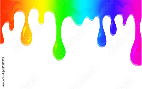 Spectrum color paint dripping on white background