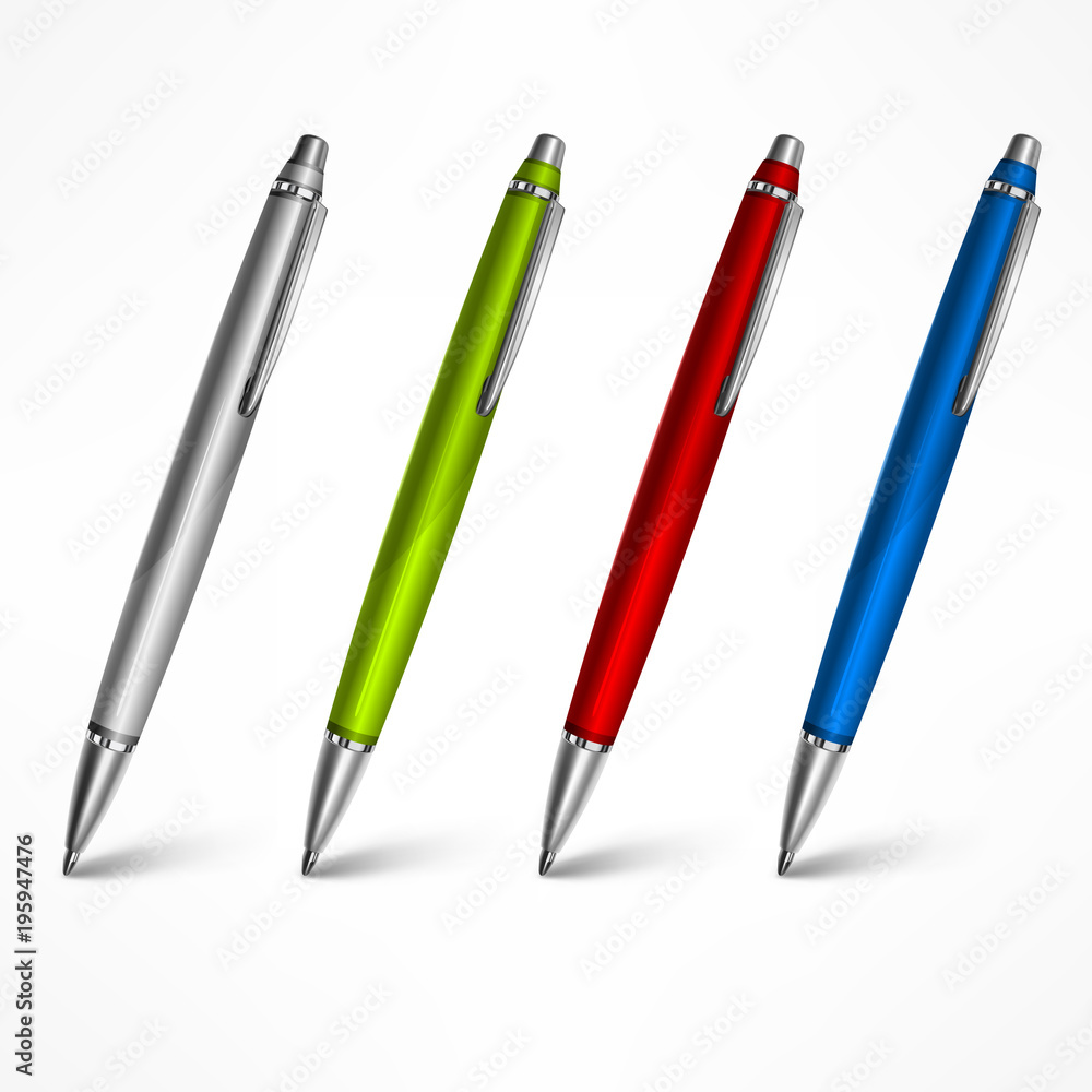 Set of pens, different for writing and drawing, isolated Set of pens, different for writing and drawing, isolated