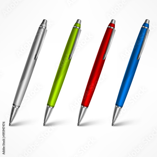 Set of pens, different for writing and drawing, isolated