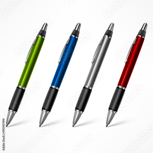 Set of pens, different for writing and drawing, isolated