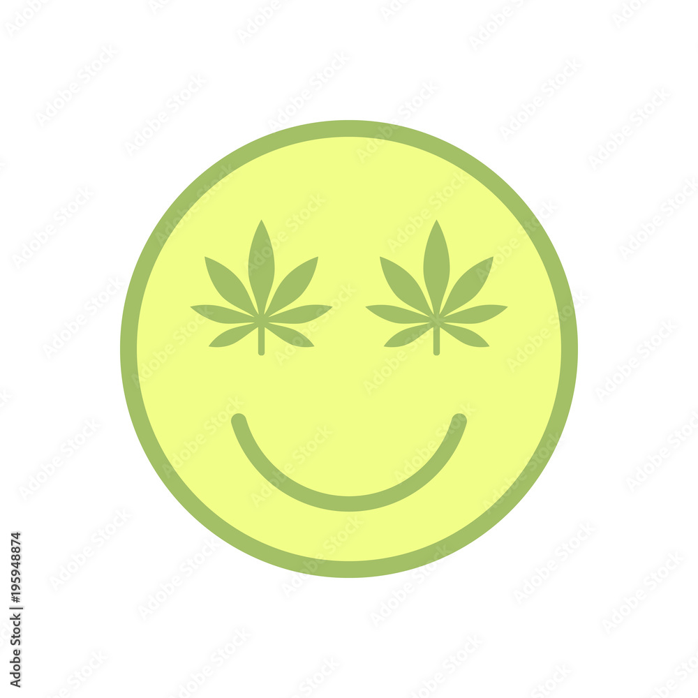 Marijuana smiley Face. Cannabis smile. Smiling face made of weed leaves. Drug consumption, marijuana use. Marijuana Legalization. Medical cannabis. Health and Medical therapy. Isolated vector illustra Marijuana smiley Face. Cannabis smile. Smiling face made of weed leaves. Drug consumption, marijuana use. Marijuana Legalization. Medical cannabis. Health and Medical therapy. Isolated vector illustra