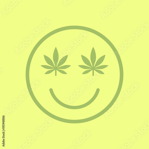 Marijuana smiley Face. Cannabis smile. Smiling face made of weed leaves. Drug consumption, marijuana use. Marijuana Legalization. Medical cannabis. Health and Medical therapy. Isolated vector illustra
