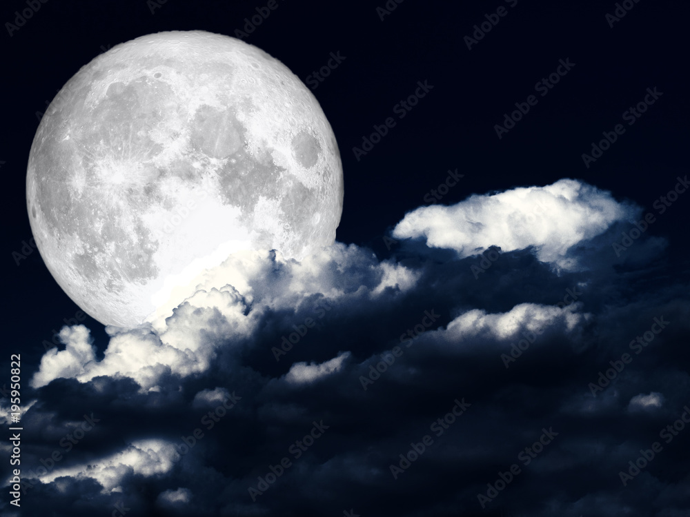 super full moon heap white cloud night sky