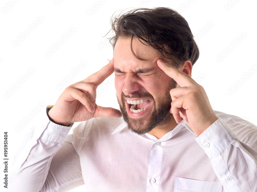 Portrait of angry young man looking straight forward and shouting. Portrait of angry young man looking straight forward and shouting.