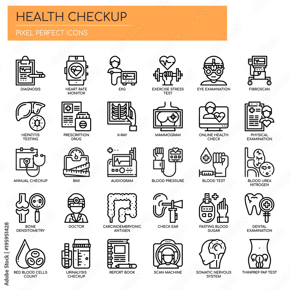 Fotografie Health Checkup , Thin Line and Pixel Perfect Icons.