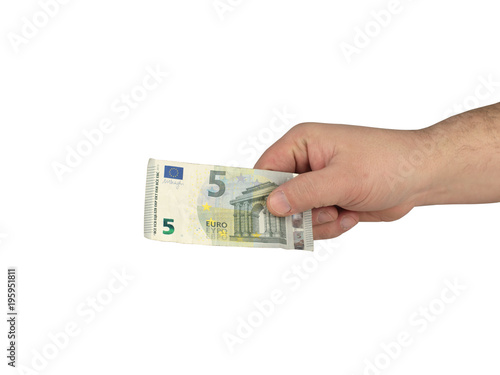 pięć euro w dłoni