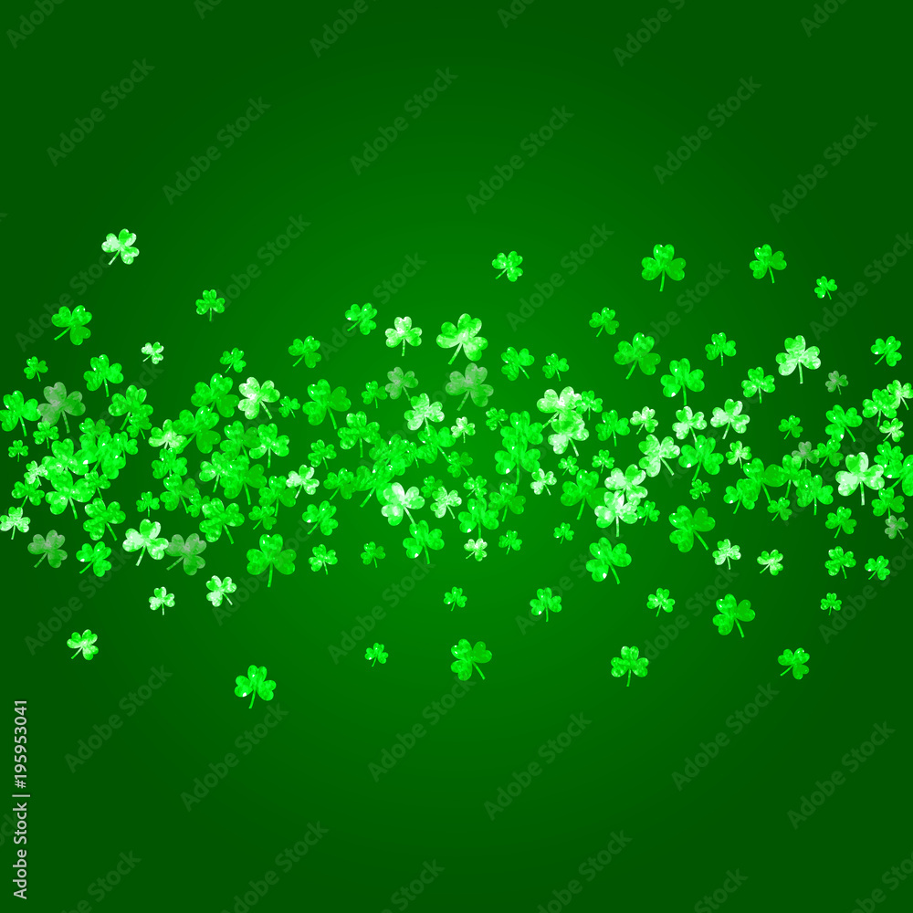 Saint patricks day background with shamrock. Lucky trefoil confetti. Glitter frame of clover leaves. Template for gift coupons, vouchers, ads, events. Happy saint patricks day backdrop. Saint patricks day background with shamrock. Lucky trefoil confetti. Glitter frame of clover leaves. Template for gift coupons, vouchers, ads, events. Happy saint patricks day backdrop.
