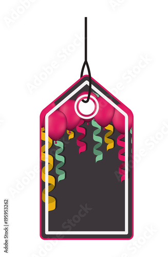 tag hanging with party balloons air vector illustration design photo