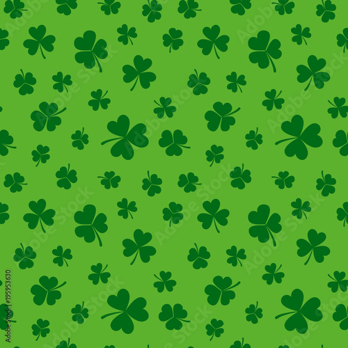 Green clover seamless pattern. Vector shamrock background