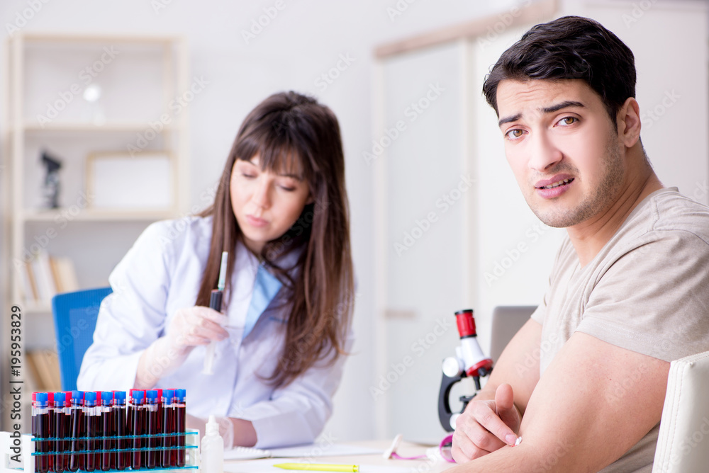 Patient during blood test sampling procedure taken for analysis Patient during blood test sampling procedure taken for analysis