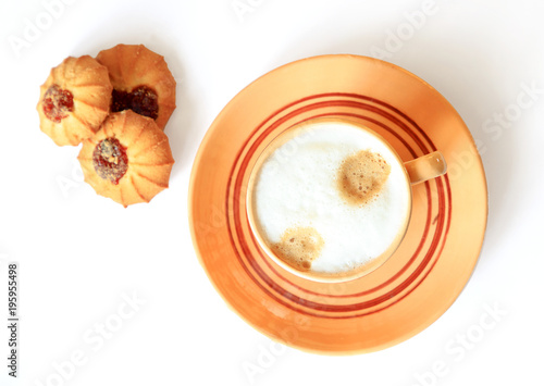 Coffee cup top view isolated on white background.