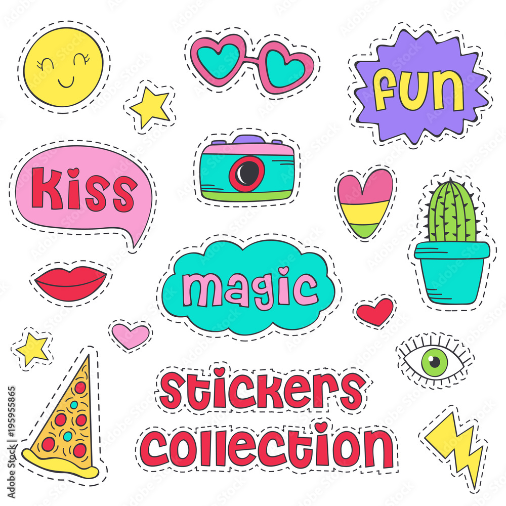 set of isolated funny stickers - vector illustration, eps
