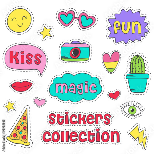 set of isolated funny stickers - vector illustration, eps 