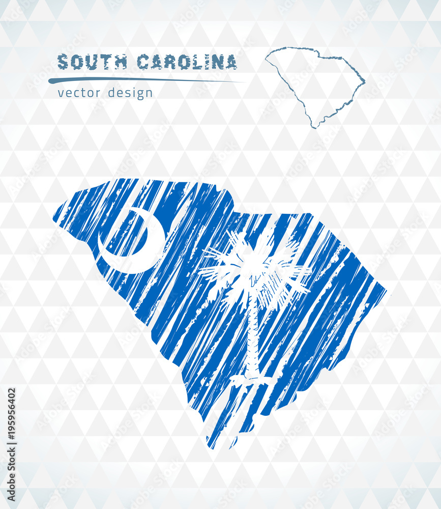 Map of South Carolina with hand drawn sketch pen map inside. Vector ...