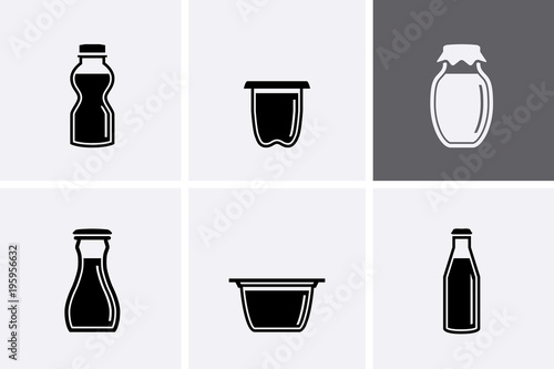 Yogurt container and cream bowl yogurt Icons set.