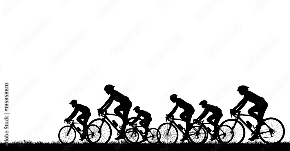 Obraz premium Silhouette man and bike relaxing on white background.