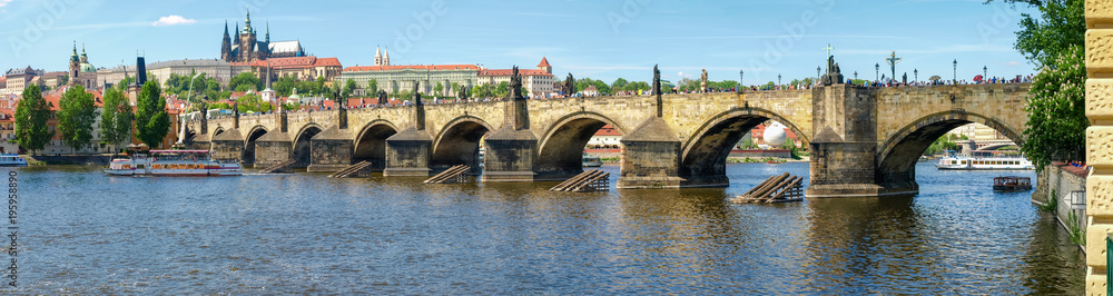 Panorama of Charles Bridge against of the Lesser Town, Prague