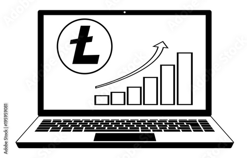 litecoin, laptop with growth diagram on a screen