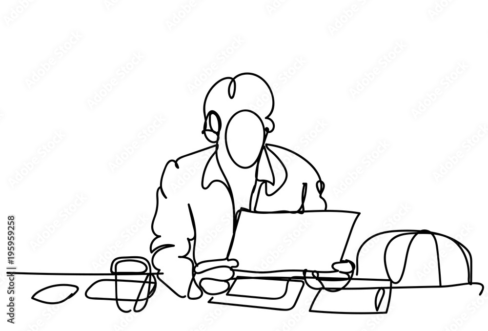 Doodle Business Man Working On Laptop Computer Office Worker Male Silhouette Sketch On White Background Vector Illustration Doodle Business Man Working On Laptop Computer Office Worker Male Silhouette Sketch On White Background Vector Illustration