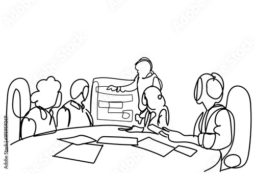 Corporate Team Brainstorming, Group Of Business Men And Women Working At New Strategy Together Vector Illustration © mast3r